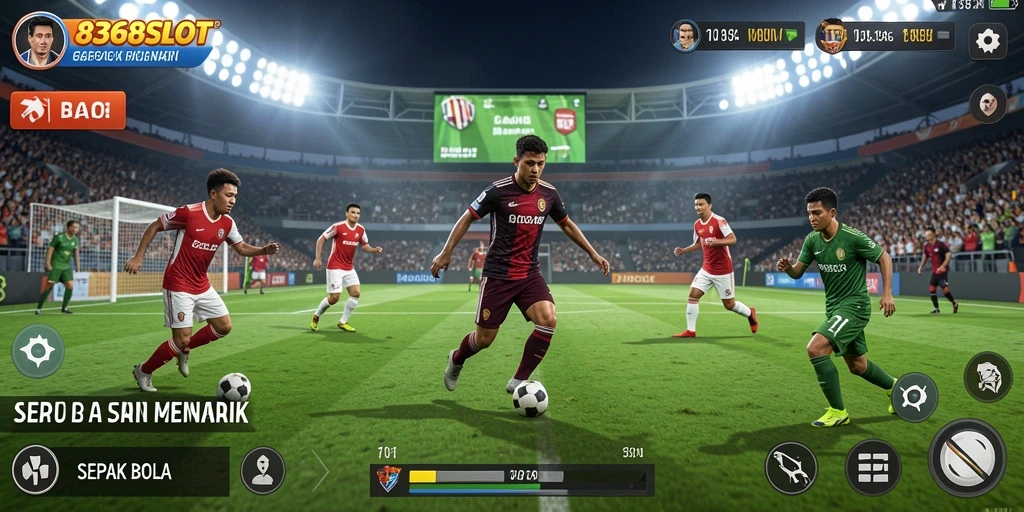 Tampilan antarmuka permainan Sepak Bola yang menarik dan dinamis.