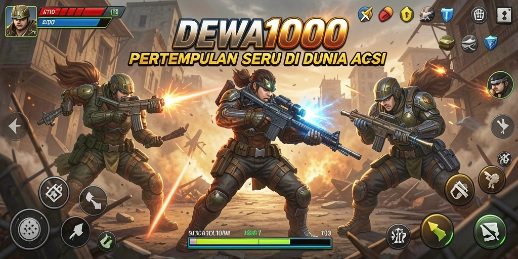 Screenshot antarmuka DEWA1000 menampilkan aksi pertempuran yang seru.
