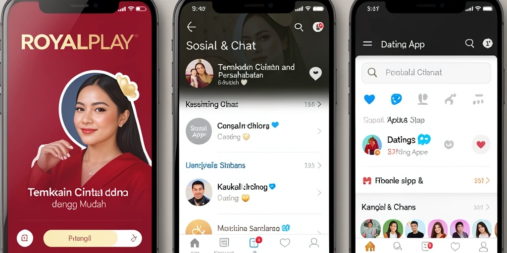 Tampilan antarmuka ROYALPLAY yang menarik dan modern untuk pengguna Dating App.